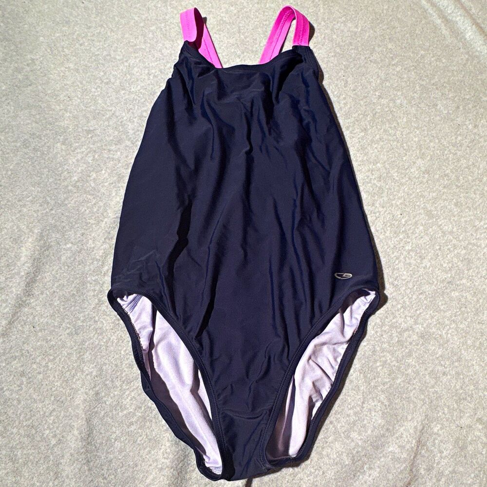Champion Athletic One Piece Swimsuit, Navy blue/Pink, L (12-14), C Cup
